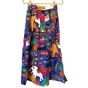 Vintage Novelty Animal Print Pleated Skirt Womens